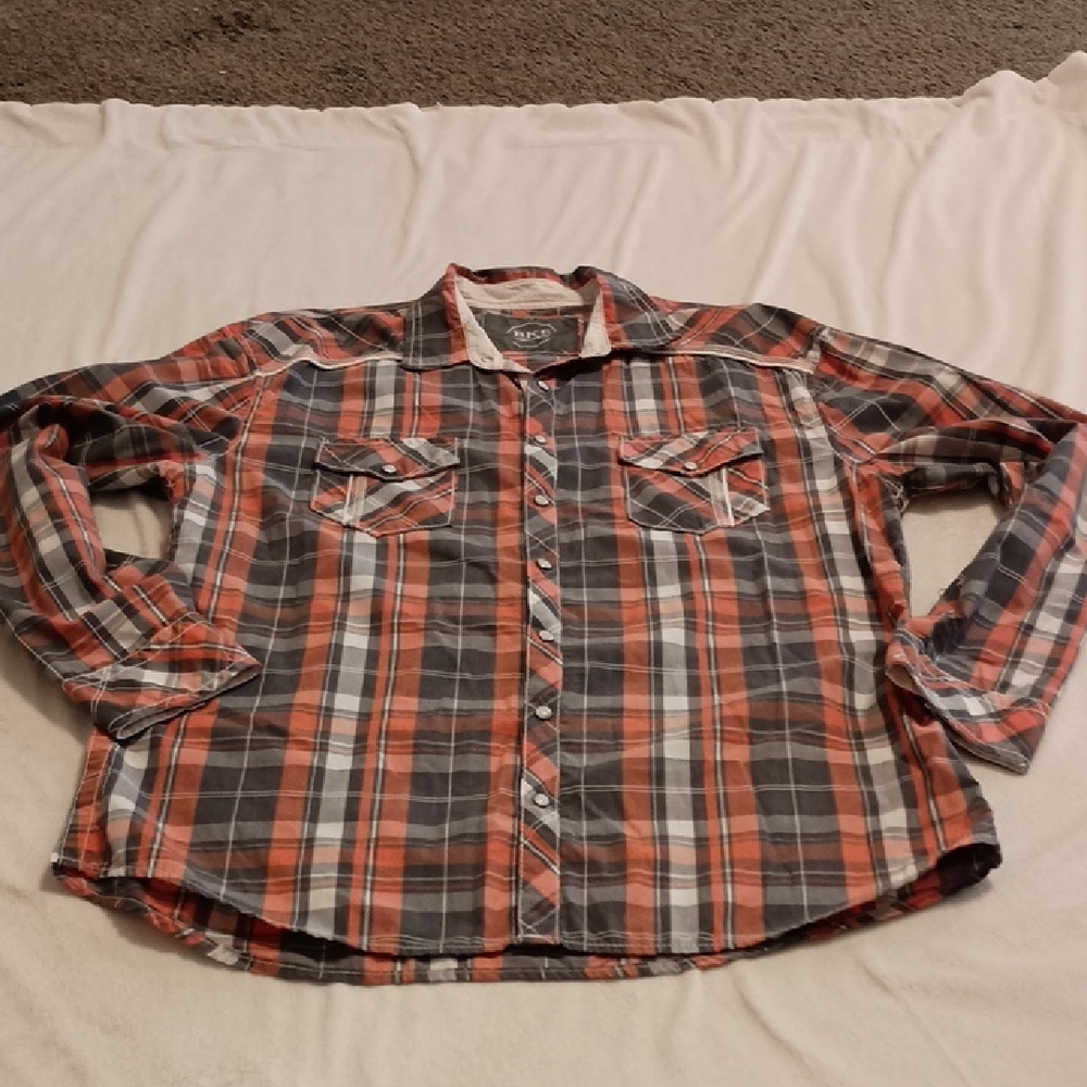 BKE Relaxed Fit Men's Pearl Snap Western Long Sleeve Button Up Shirt Size XL